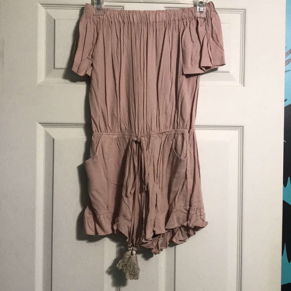 Beige Off-The-Shoulder Romper